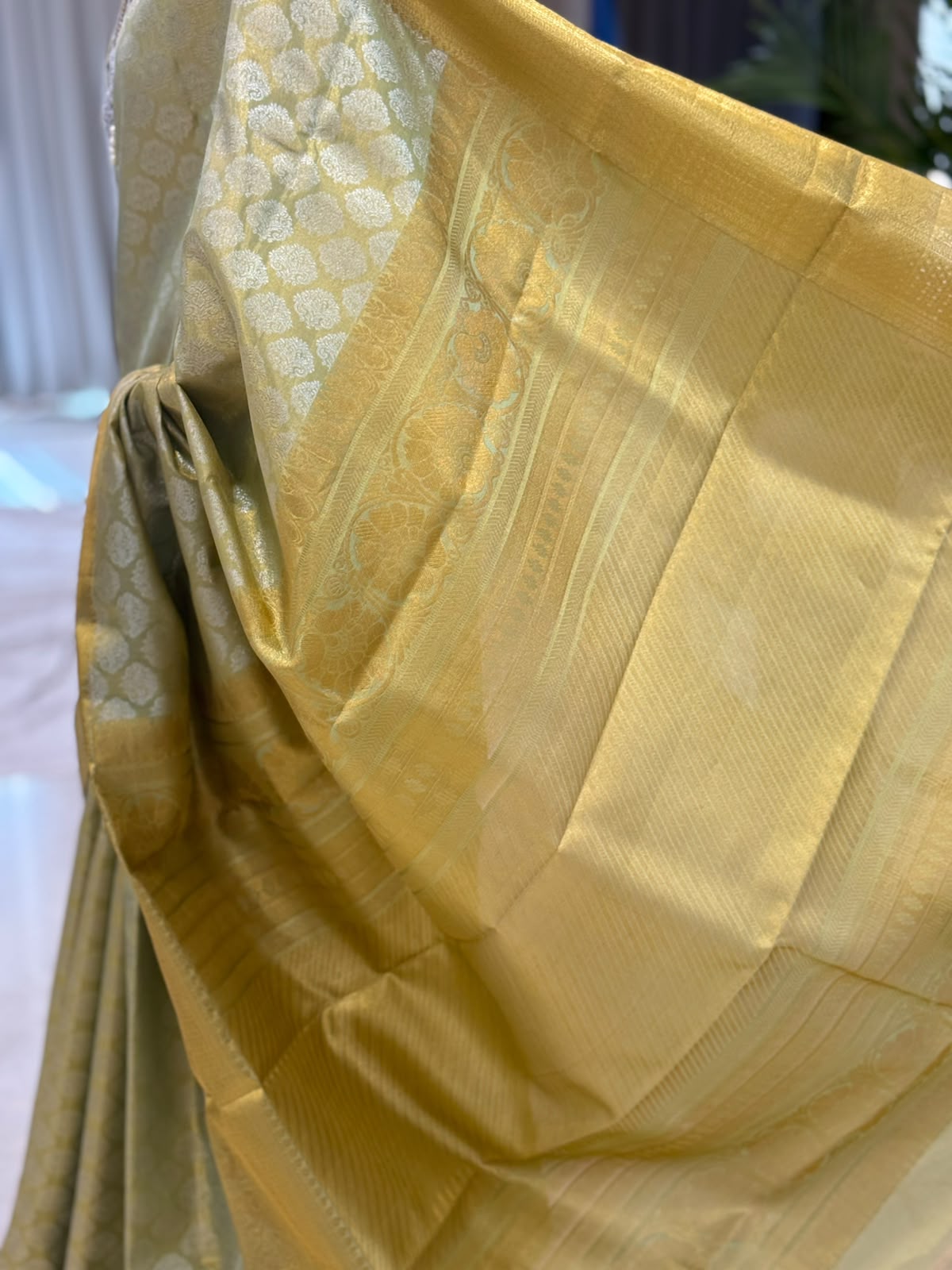Antique Gold Pistachio Kanjivaram Saree