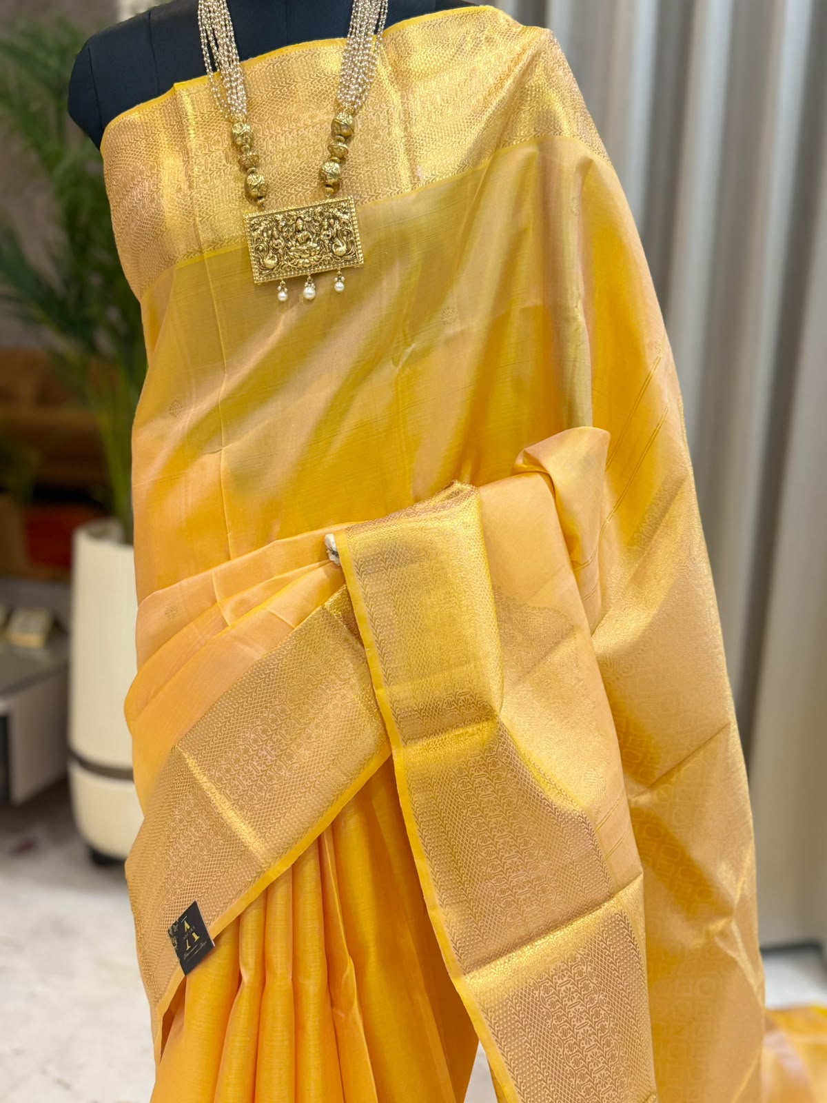 Golden Yellow Gold Zari Kanjivaram Saree