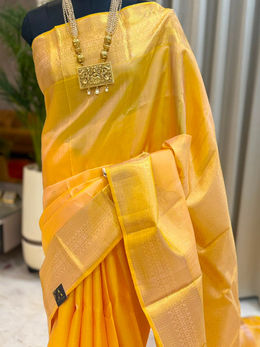 Golden Yellow Gold Zari Kanjivaram Saree