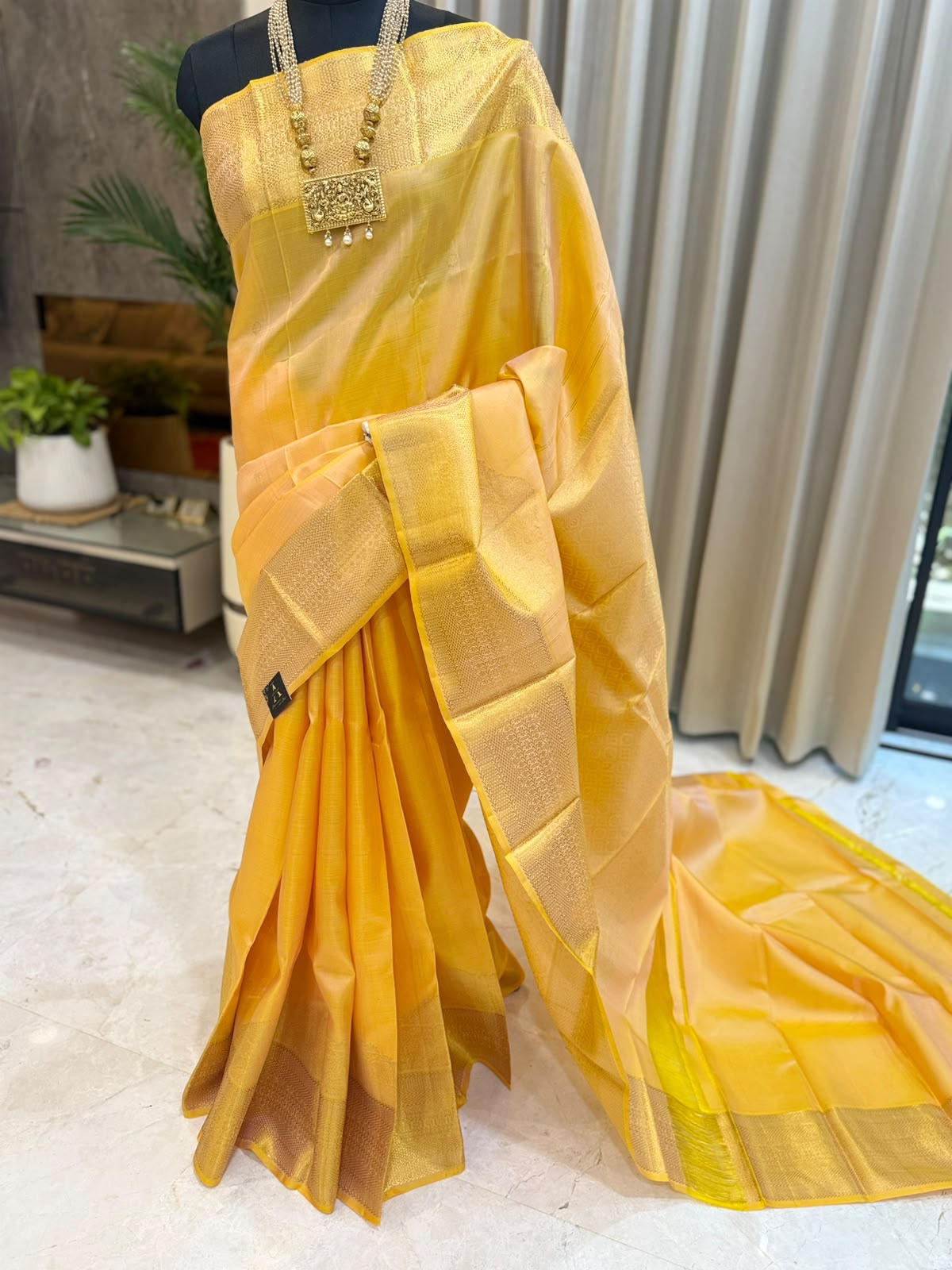 Golden Yellow Gold Zari Kanjivaram Saree