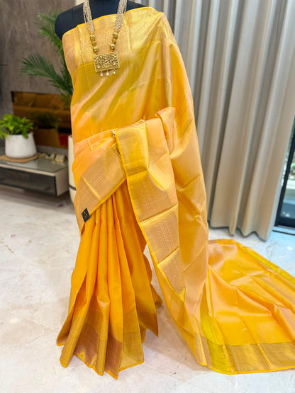 Golden Yellow Gold Zari Kanjivaram Saree