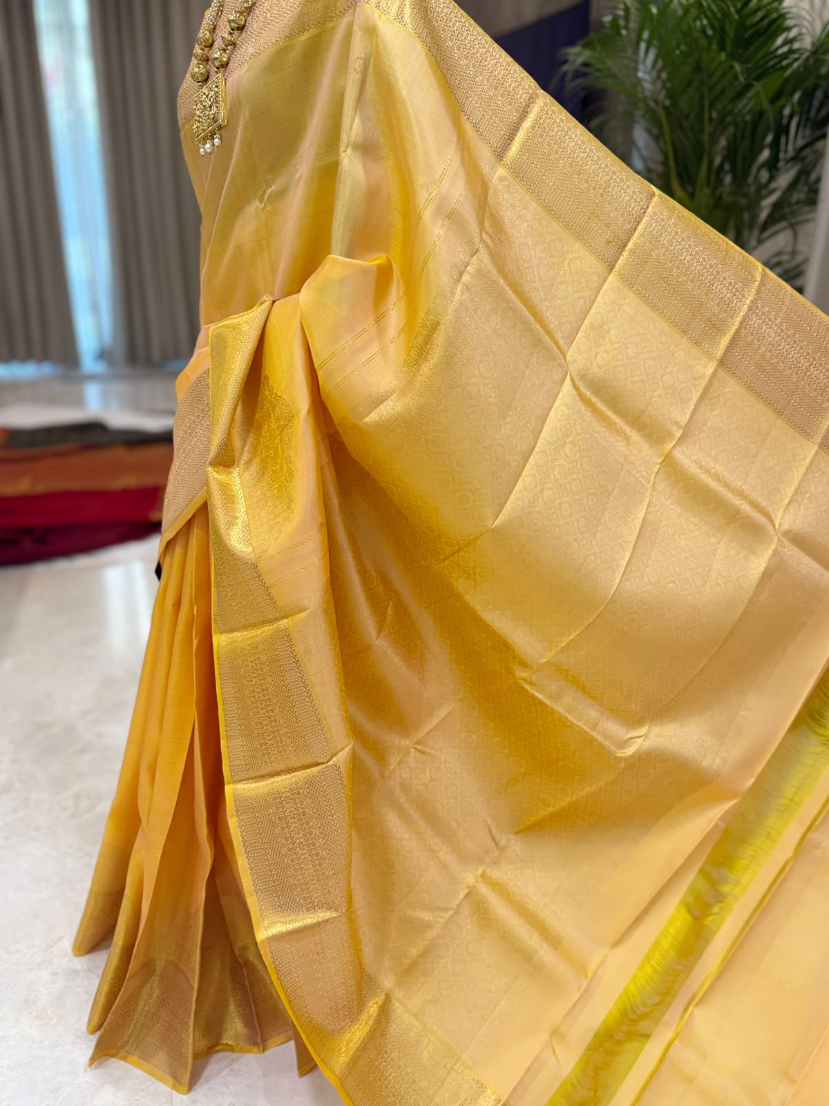 Golden Yellow Gold Zari Kanjivaram Saree