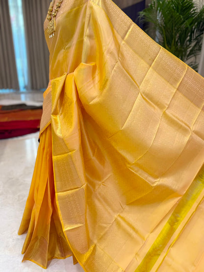 Golden Yellow Gold Zari Kanjivaram Saree