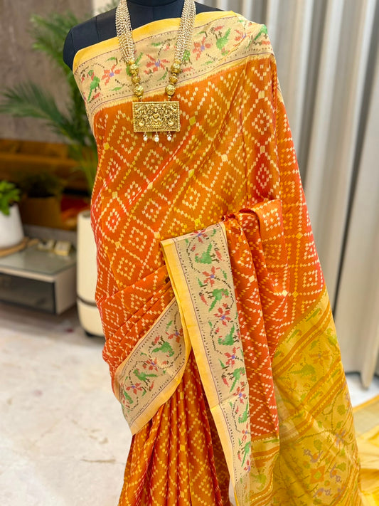 Burnt Orange Geometric Patola Silk Saree