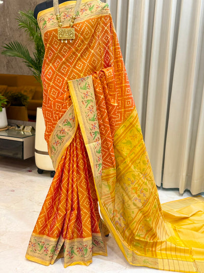 Burnt Orange Geometric Patola Silk Saree