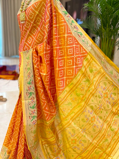 Burnt Orange Geometric Patola Silk Saree