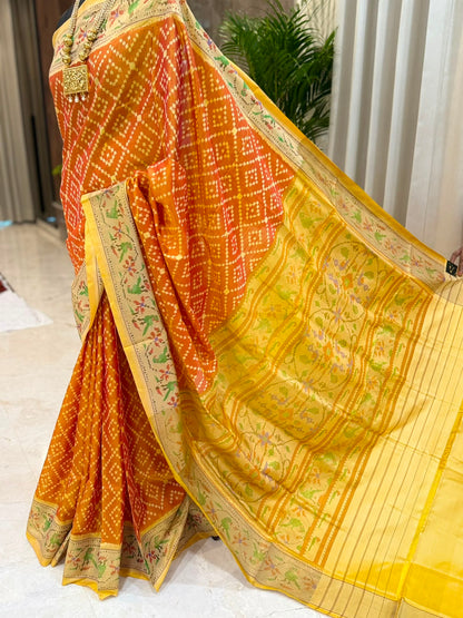 Burnt Orange Geometric Patola Silk Saree