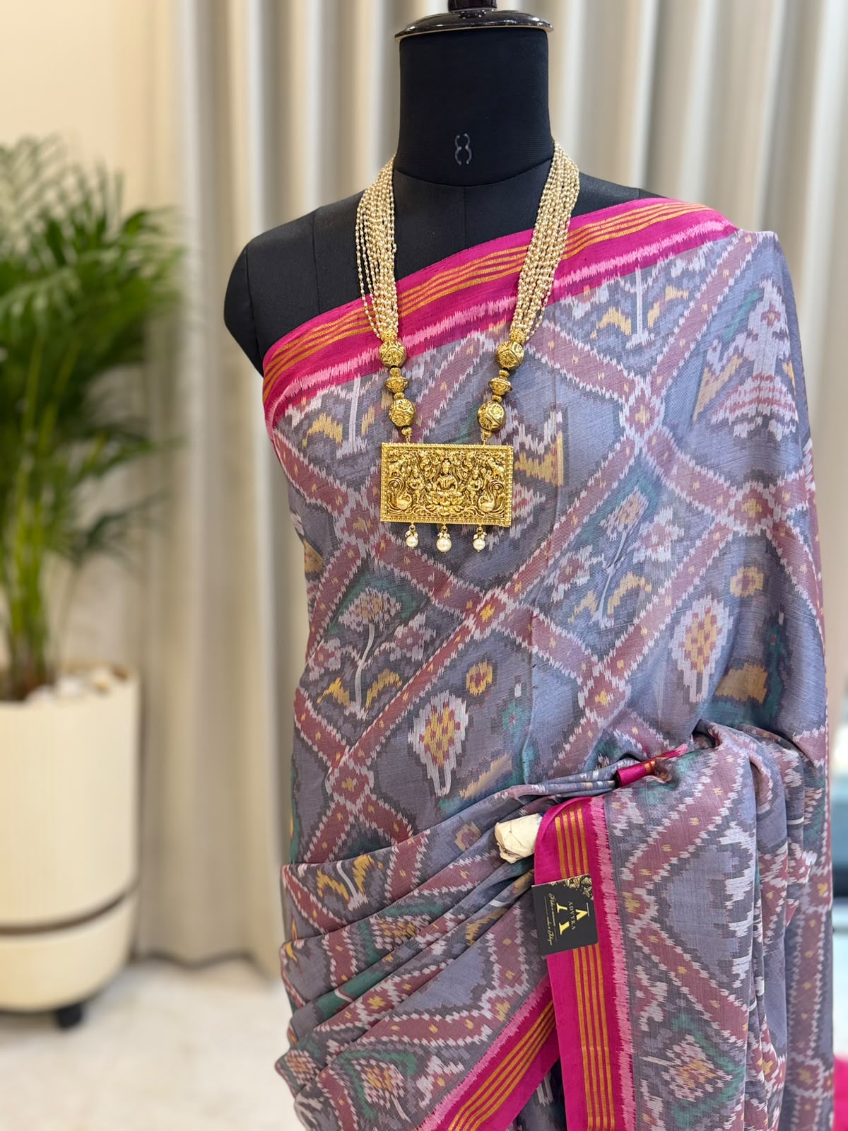 Grey Pink Heritage Patola Saree