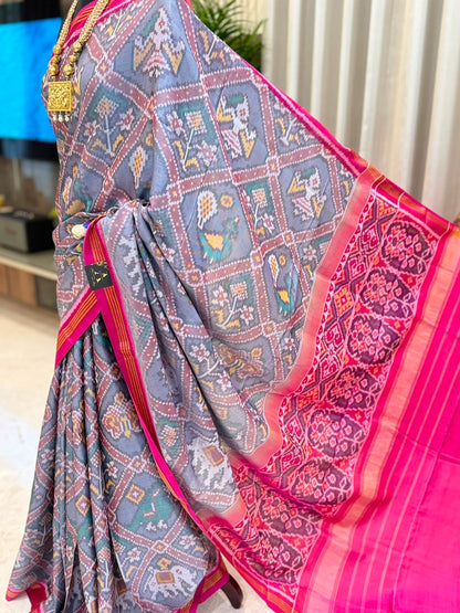 Grey Pink Heritage Patola Saree