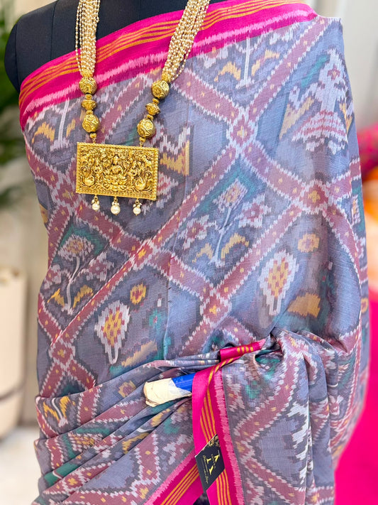 Grey Pink Heritage Patola Saree