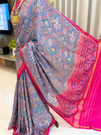 Grey Pink Heritage Patola Saree