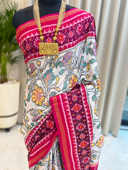 Ivory Grey Magenta Kanjivaram Silk