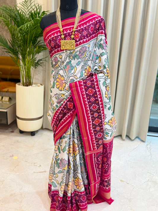 Ivory Grey Magenta Kanjivaram Silk