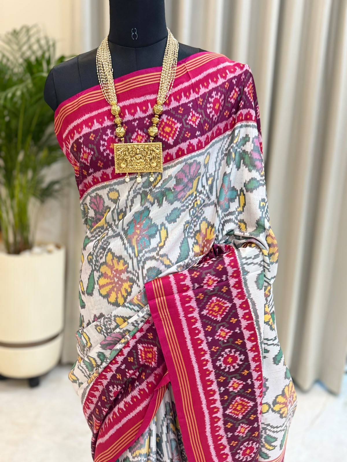 Ivory Grey Magenta Kanjivaram Silk