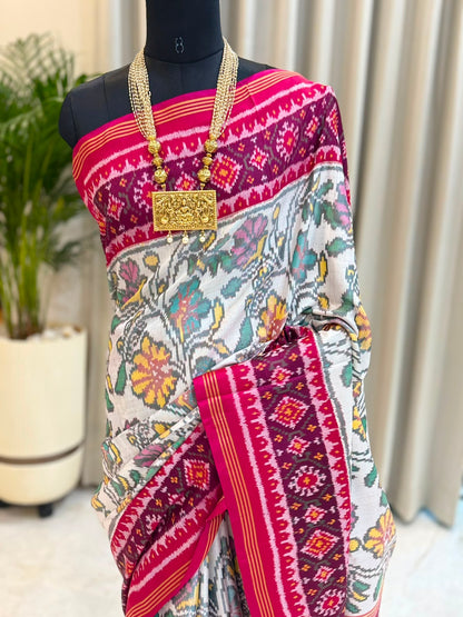 Ivory Grey Magenta Kanjivaram Silk