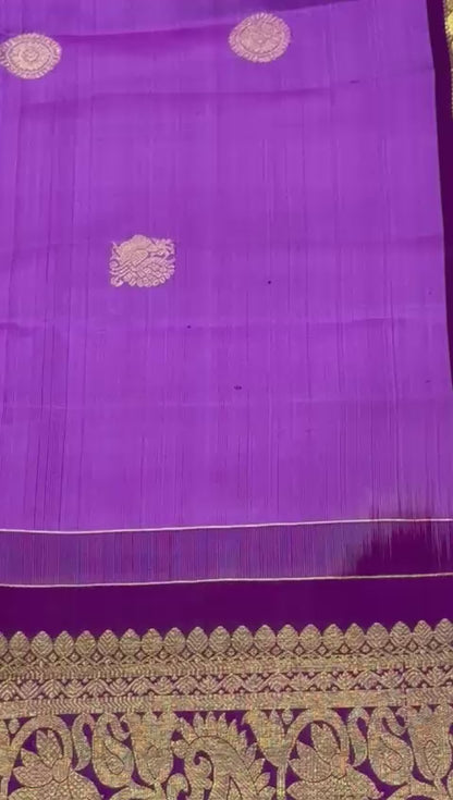 Lavender and Dull Gold Zari Handwoven Kanjivaram Saree