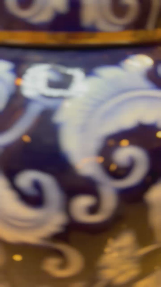 Dark Blue White Floral Pot shaped with Lid