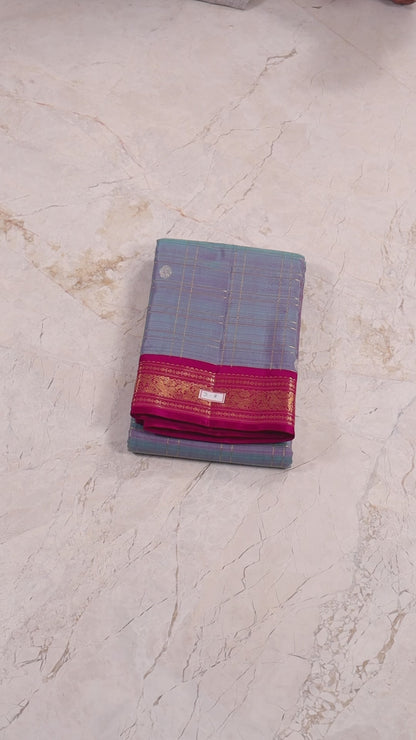 Bluish Grey Cheques with Pinkish Purple Border