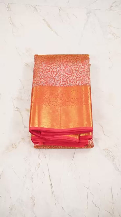 Floral Zari Orange Red Grandeur