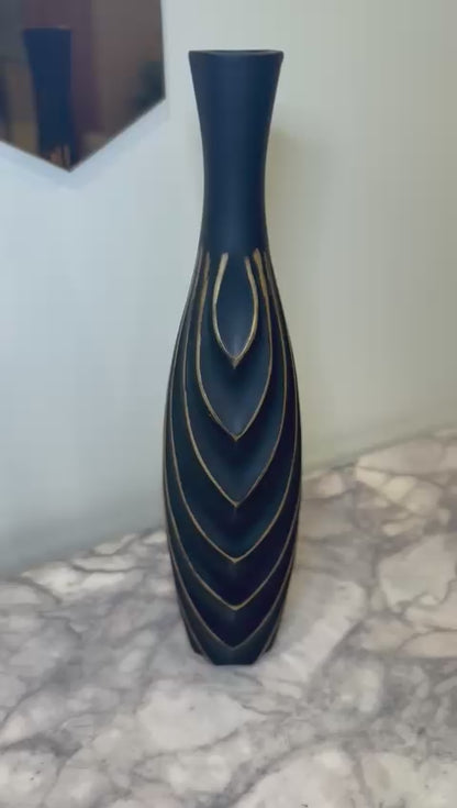 Black & Golden Tall Flower Vase