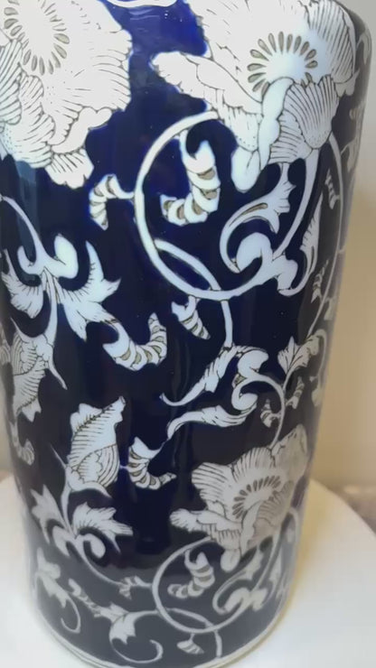 Dark Blue White Floral Jar Vase with out Lid