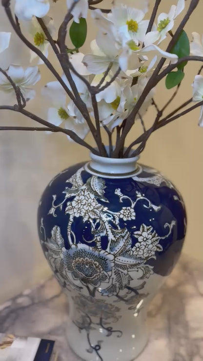 Blue & White Floral Chinese Pot