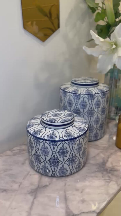 Blue White Jar with Lid-Small